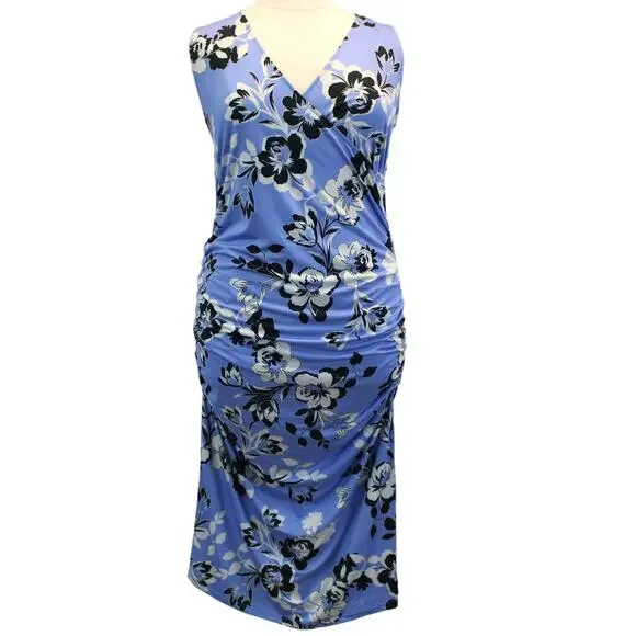 NEW Yumi Kim Maternity XL Hold Tight Dress Wonderful Life Blue Floral Stretchy - Picture 2 of 14